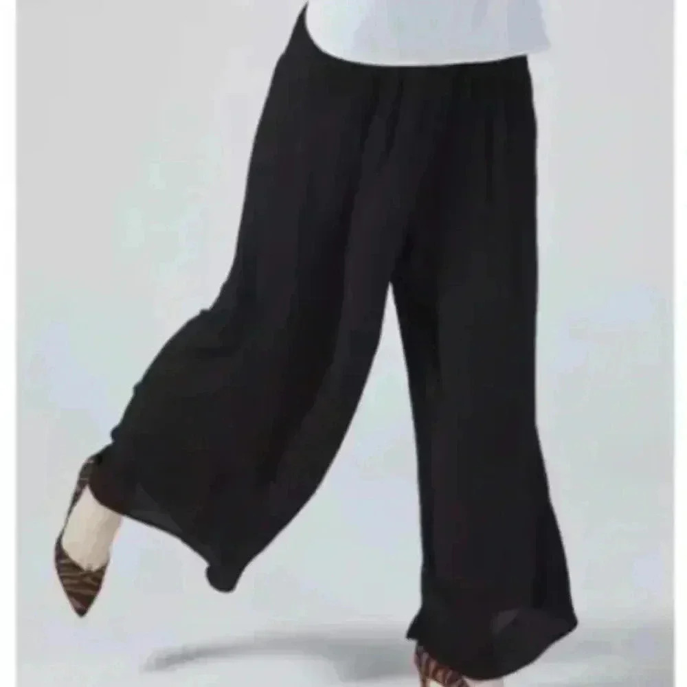 [US16]Frank Usher Black Ankle Jumpsuit PANTS WITH Side  Slits and 3 Layers